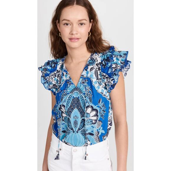 NWT Anthropologie Love the Label 'Clemintine' Short Flutter Sleeve Top Size XS - Picture 3 of 6